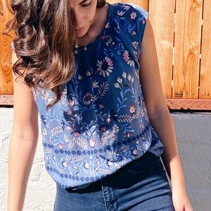 Lauren Conrad Pleated Neck Floral Blouse